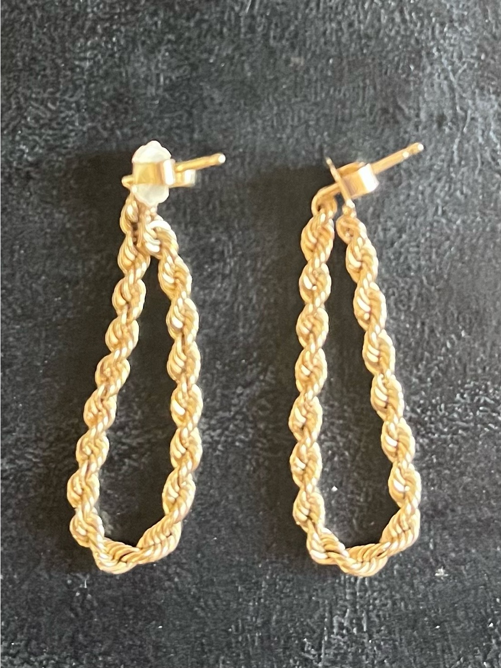 Solid 14k Gold Rope Chain Dangle Earrings 3.12g